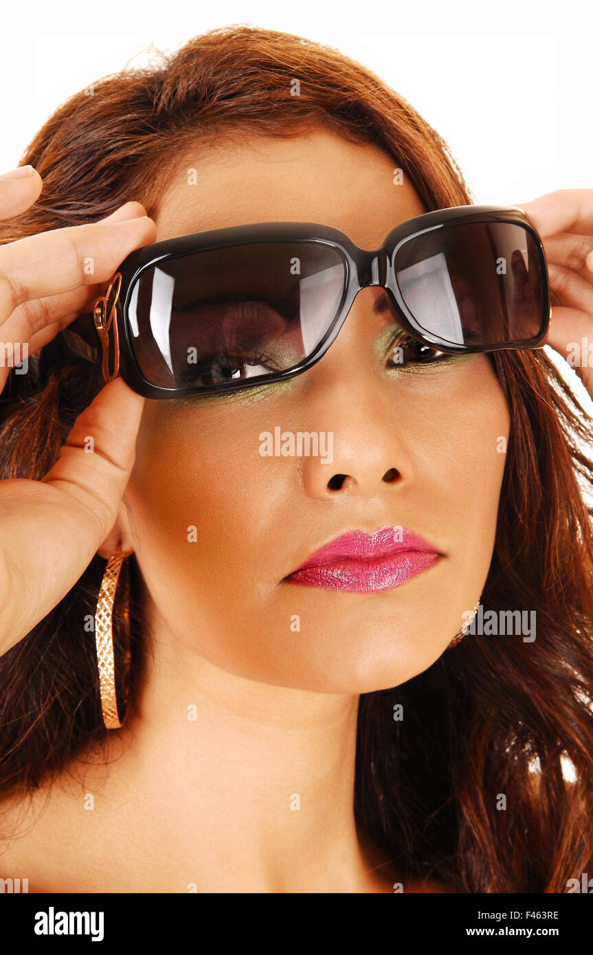 Closeup face with sunglasses Stock Photo Alamy