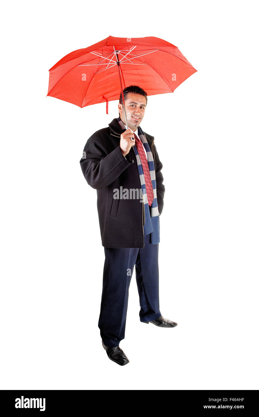 Man with red umbrella. Stock Photo