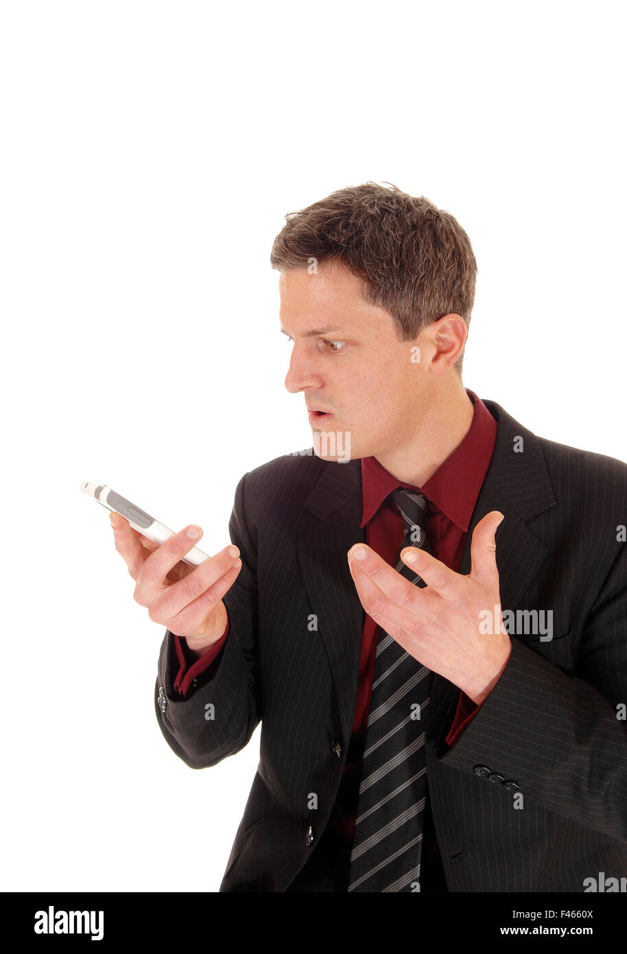 Man screaming in cell phone. Stock Photo
