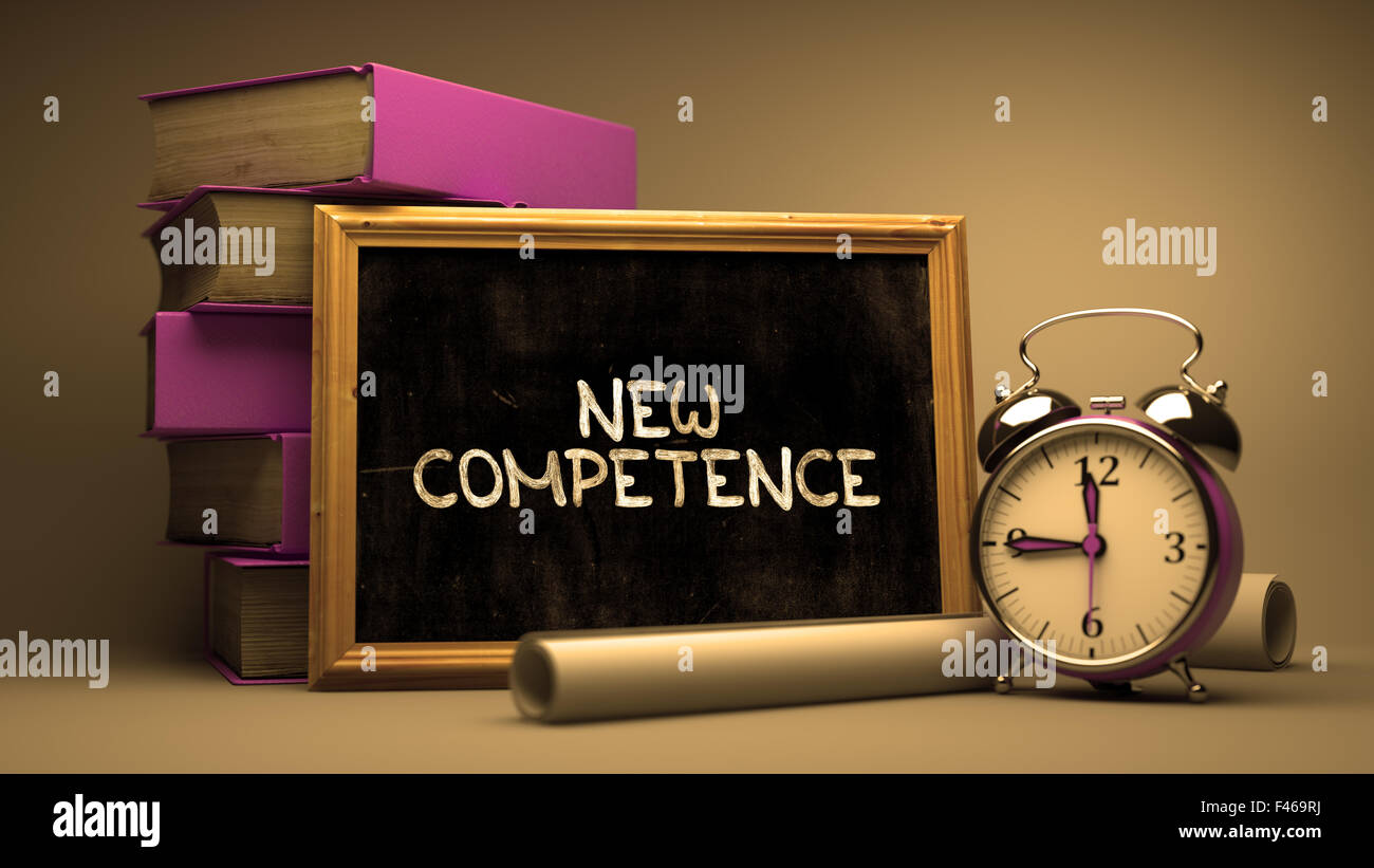 New Competence - Chalkboard with Hand Drawn Text. Stock Photo