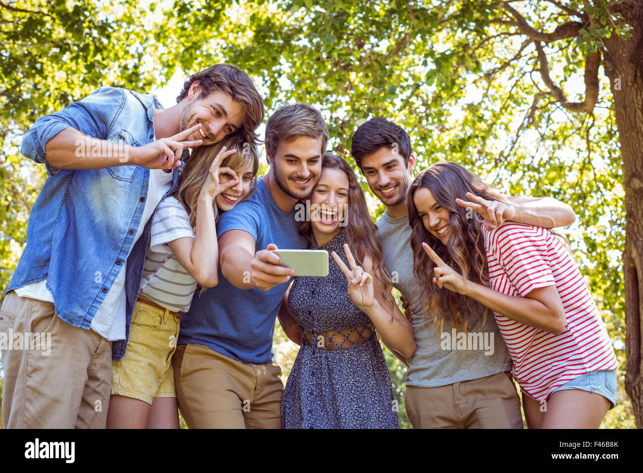 Happy friends taking a selfie Stock Photo