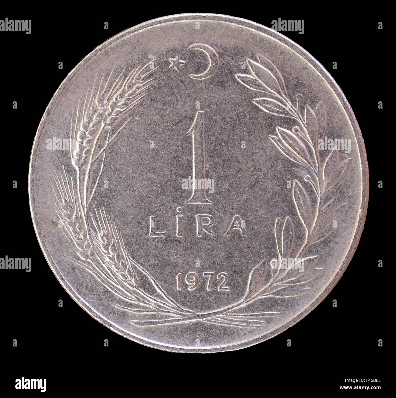One old turkish lira coin, issued from Turkey in 1972. This currency has been strongly devaluated before the revaluation in 2005 Stock Photo