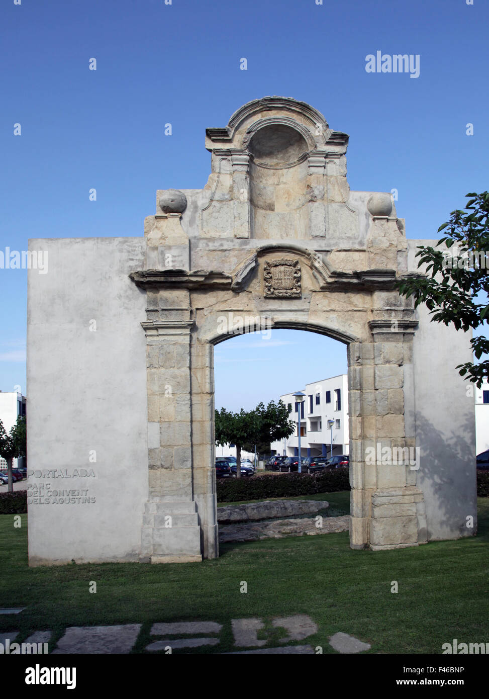 The portal of Our Lady of grace church from the second augustinian monastery in Palamós Spain Costa Brava. Stock Photo