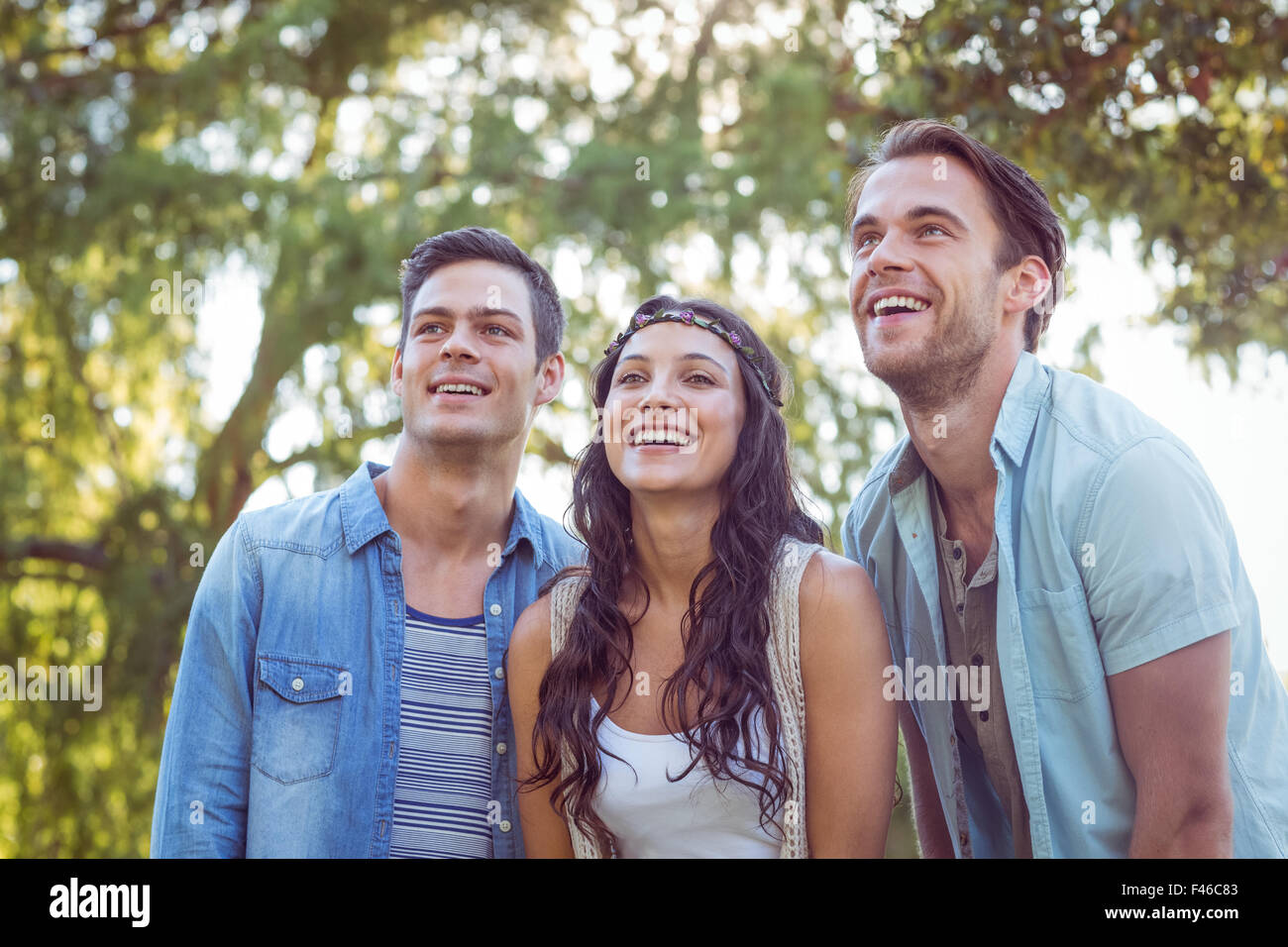 Happy friends in the park Stock Photo - Alamy