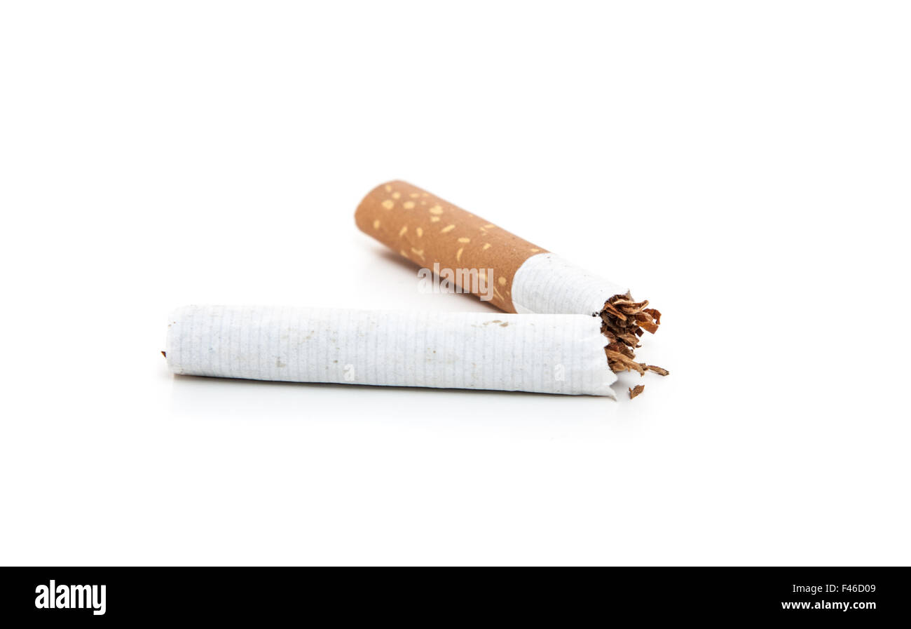 Cracked cigarette. All on white background Stock Photo