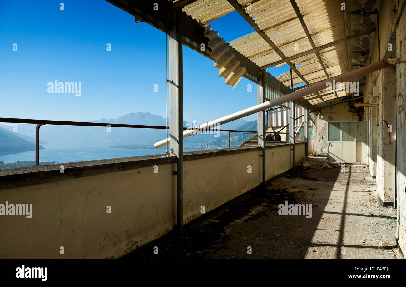 old house demolished by vandals, balcony Stock Photo
