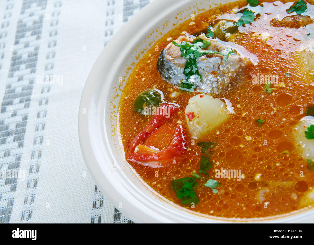 Caldo de Peixe - Angolan fish soup. African cuisine Stock Photo