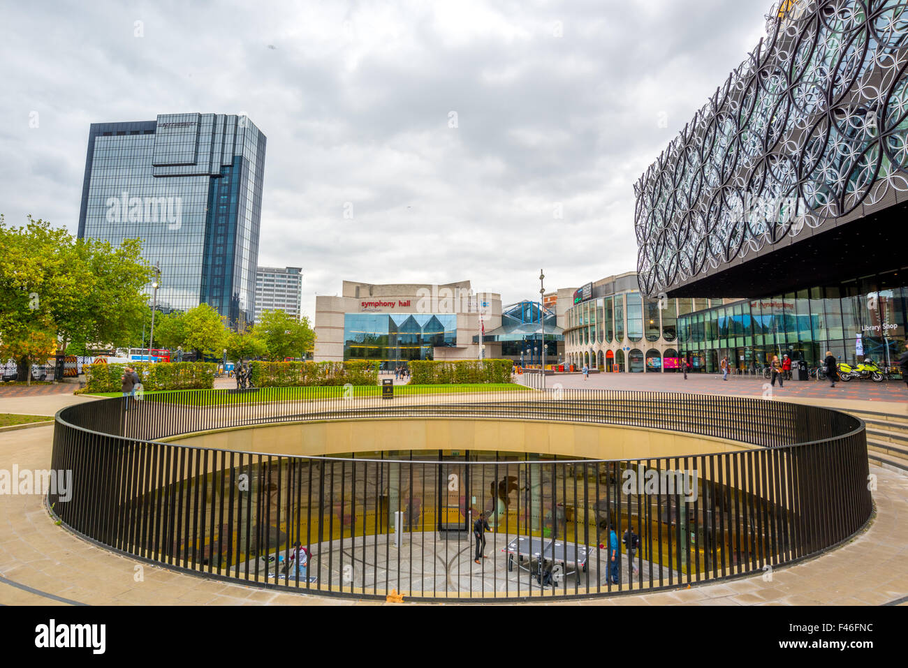 Birmingham Library in Centenary Square with people playing table tennis below in Birmingham west Midlands UK Stock Photo