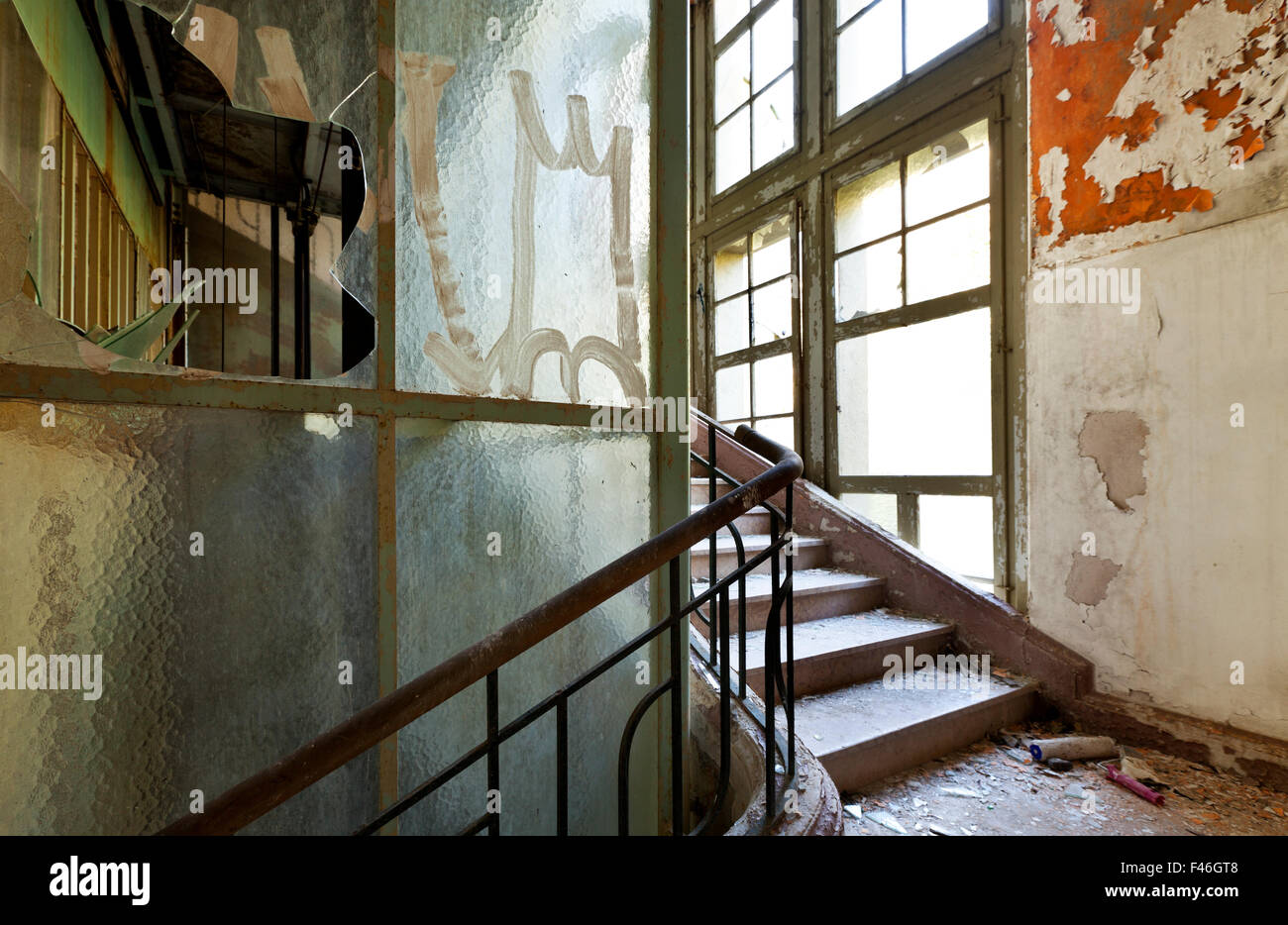 abandoned building, stairwell Stock Photo