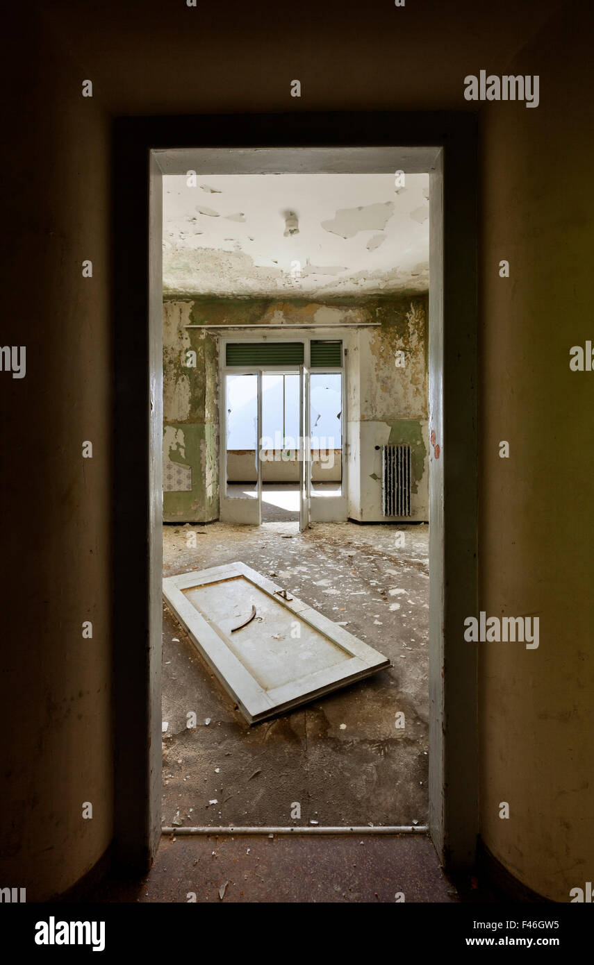 abandoned building, room view from the door Stock Photo