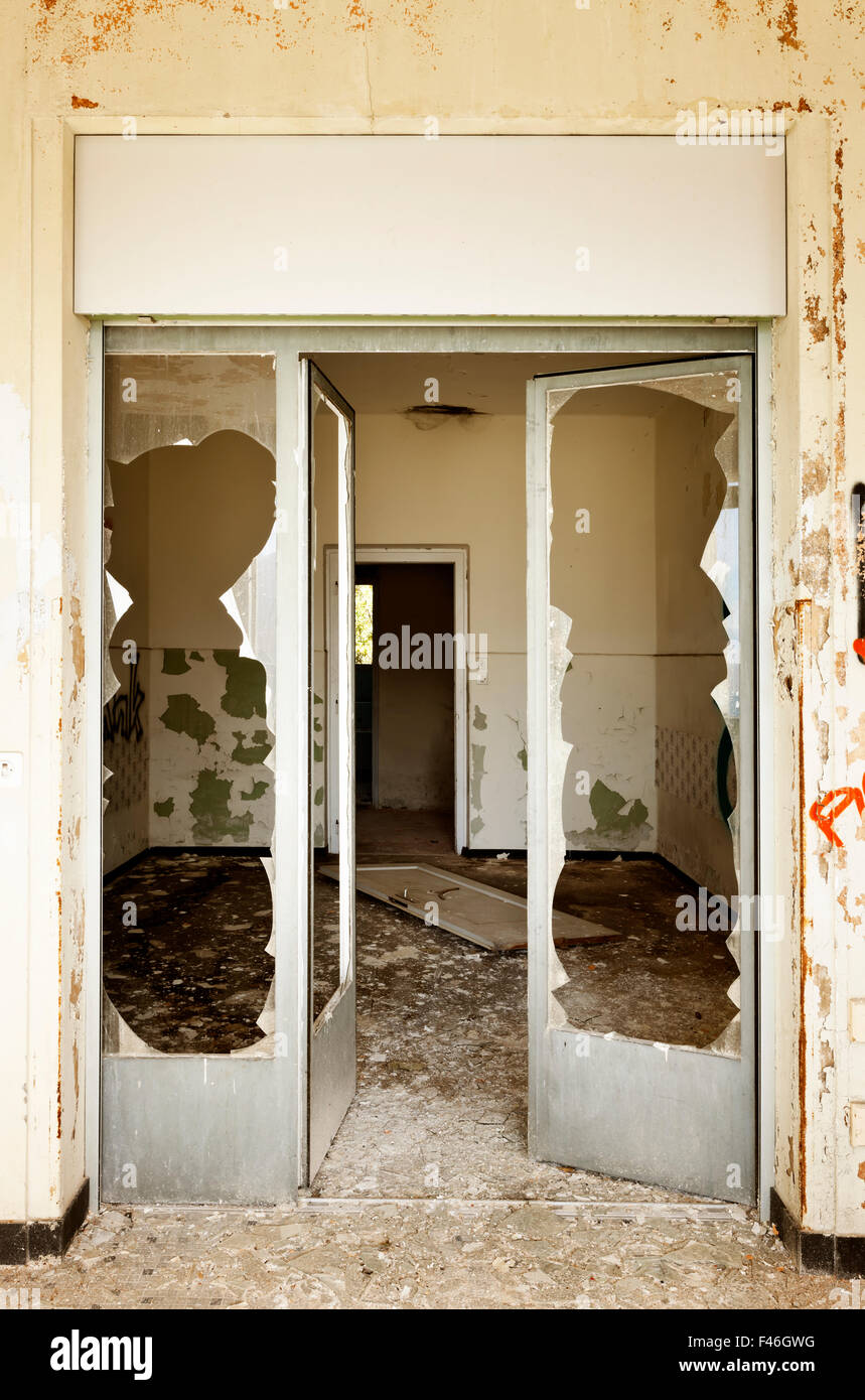 abandoned building, door broken Stock Photo