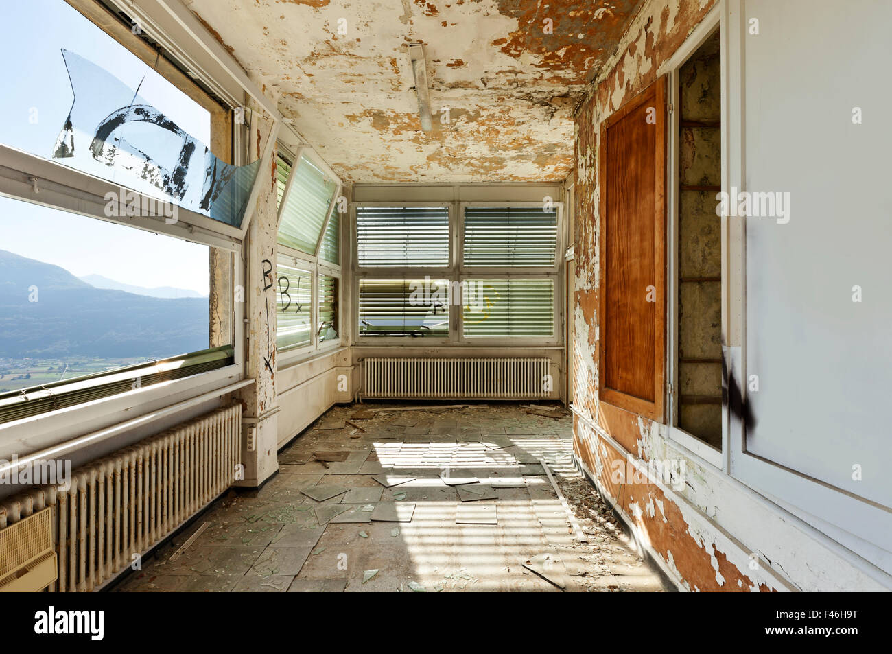 old abandoned house, interior, windows Stock Photo