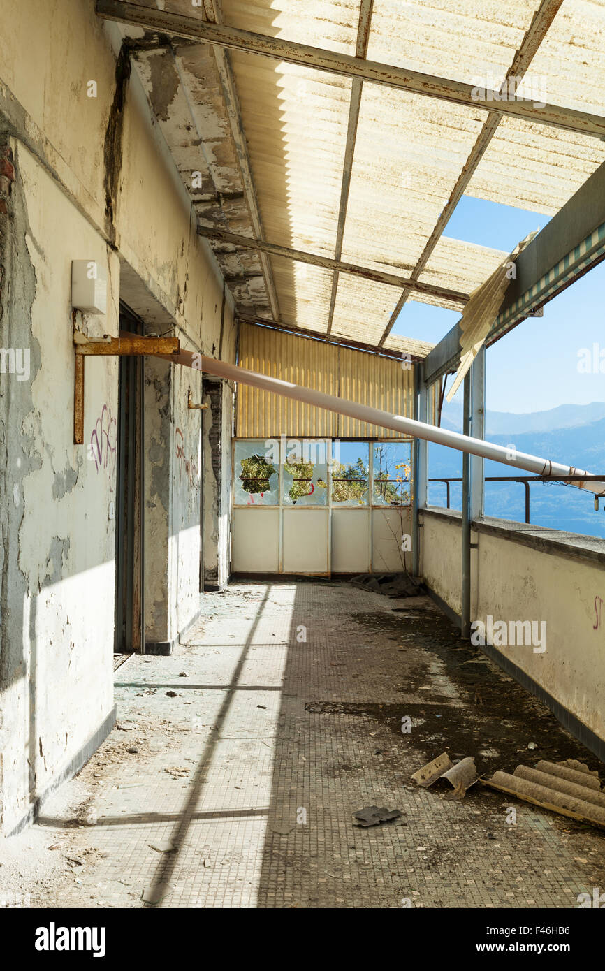 old destroyed building, view balcony Stock Photo