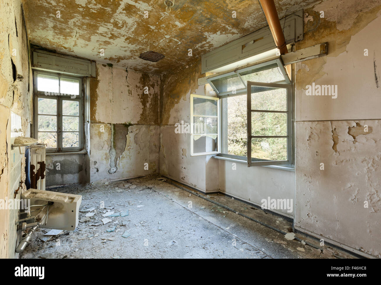 old destroyed building, room with window Stock Photo