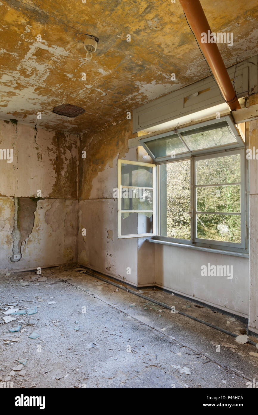 old destroyed building, room with window Stock Photo
