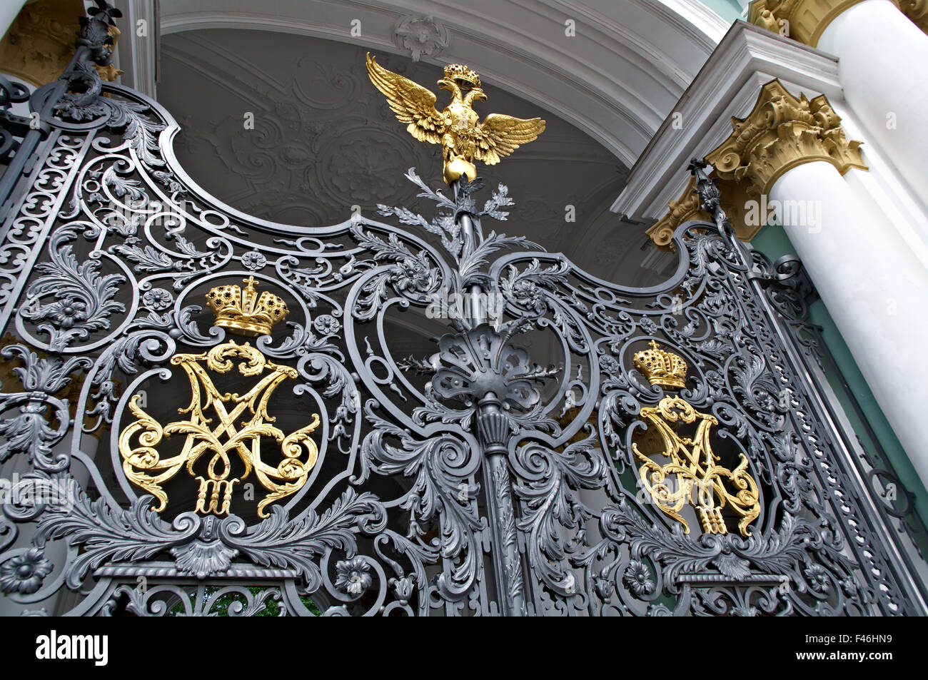 gold russian imperial family crown on Hermitage.Saint-Petersburg, Russia.June 2, 2015 Stock Photo