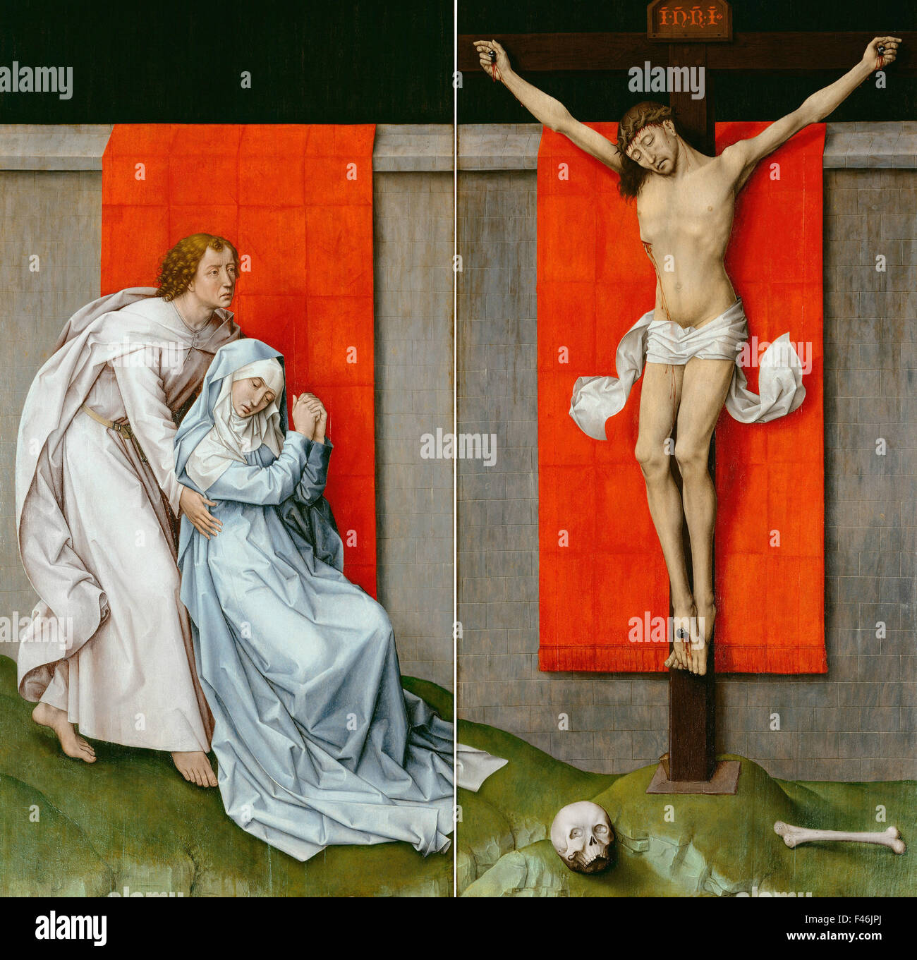 Rogier van der Weyden - The Crucifixion, with the Virgin and Saint John the Evangelist Mourning Stock Photo