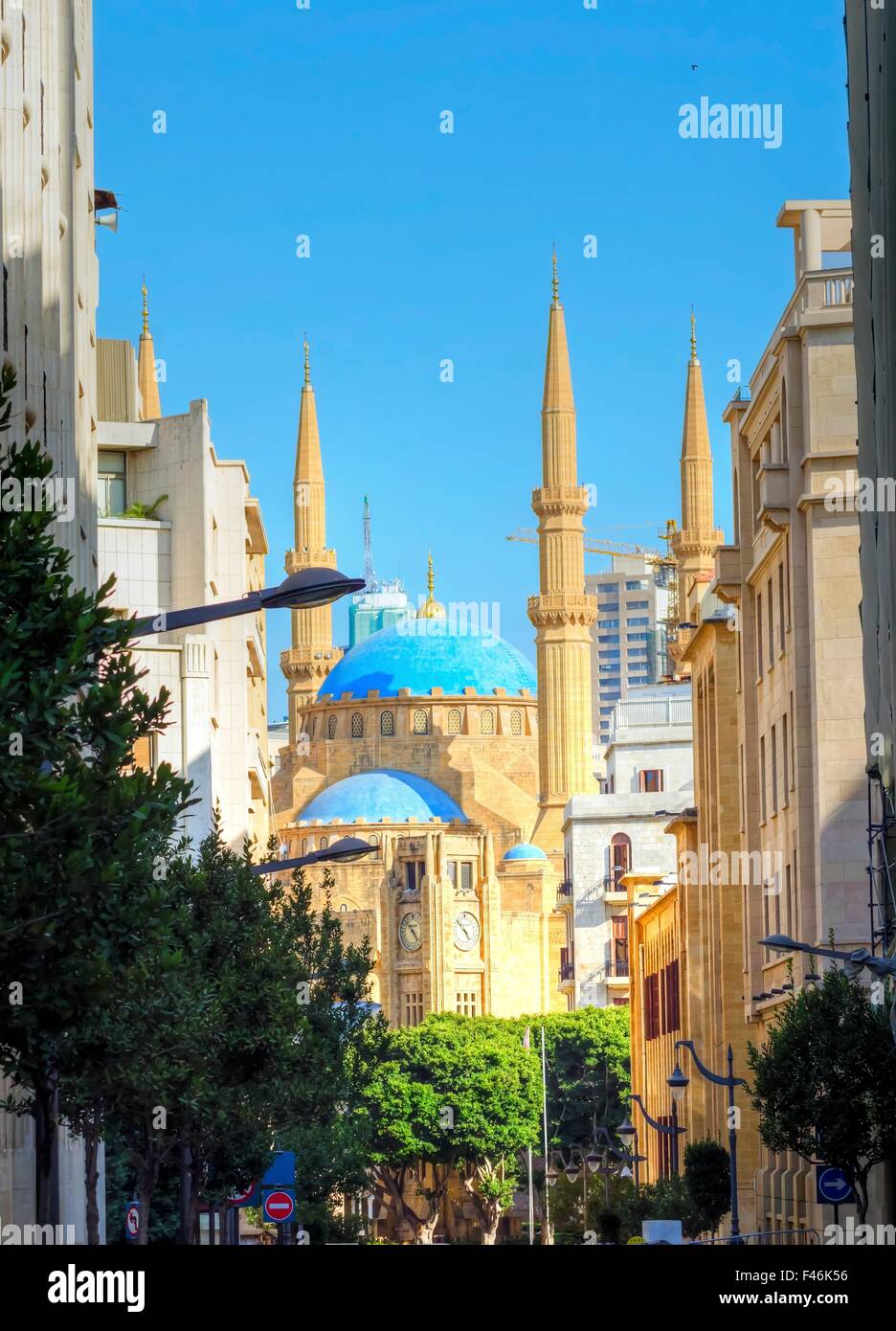 A view of the Mohammad Al-Amin Mosque and the clock tower situated in Downtown Beirut, in Lebanon. Beautiful structures in the r Stock Photo