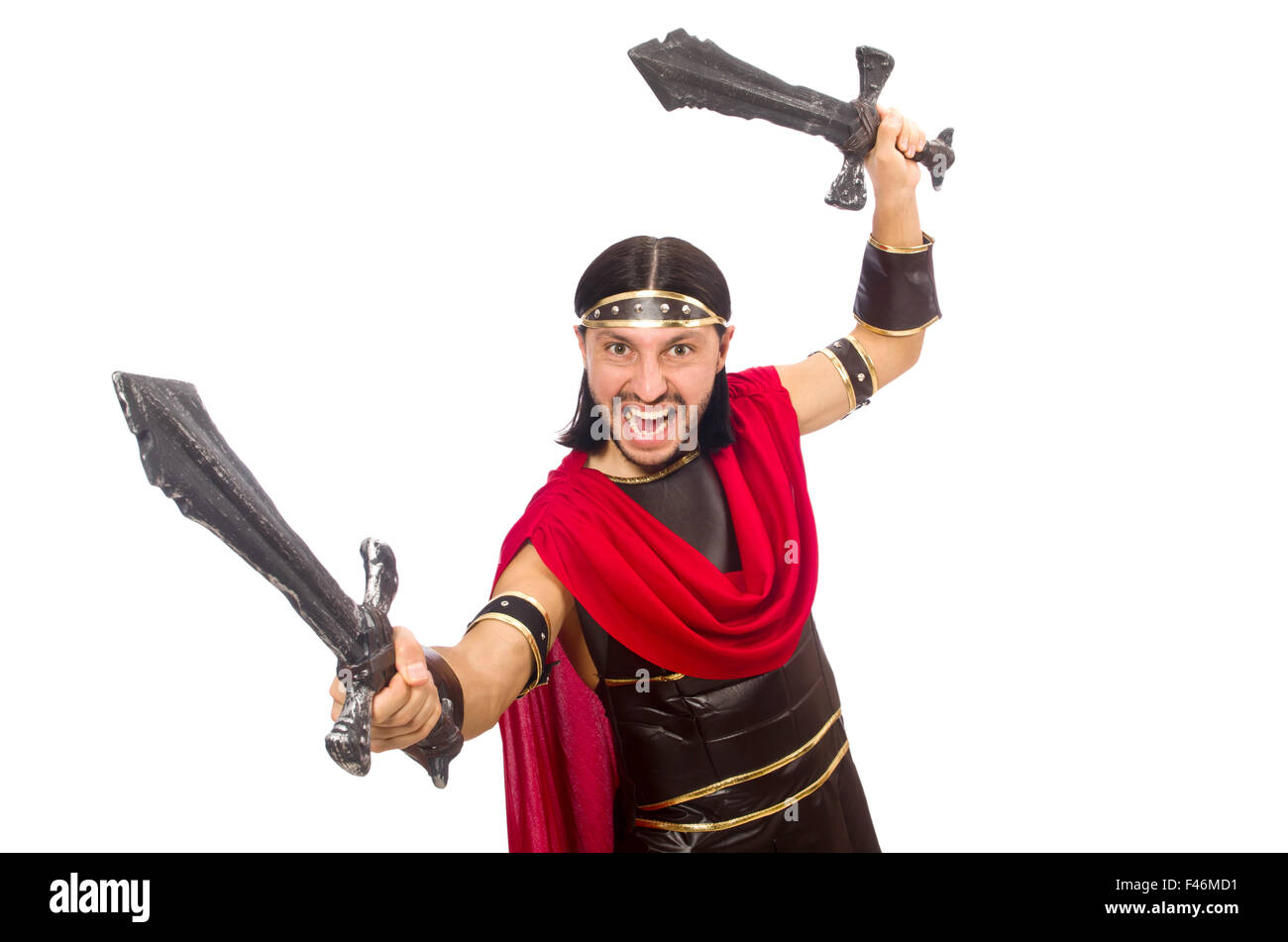 Gladiator holding sword isolated on white Stock Photo - Alamy