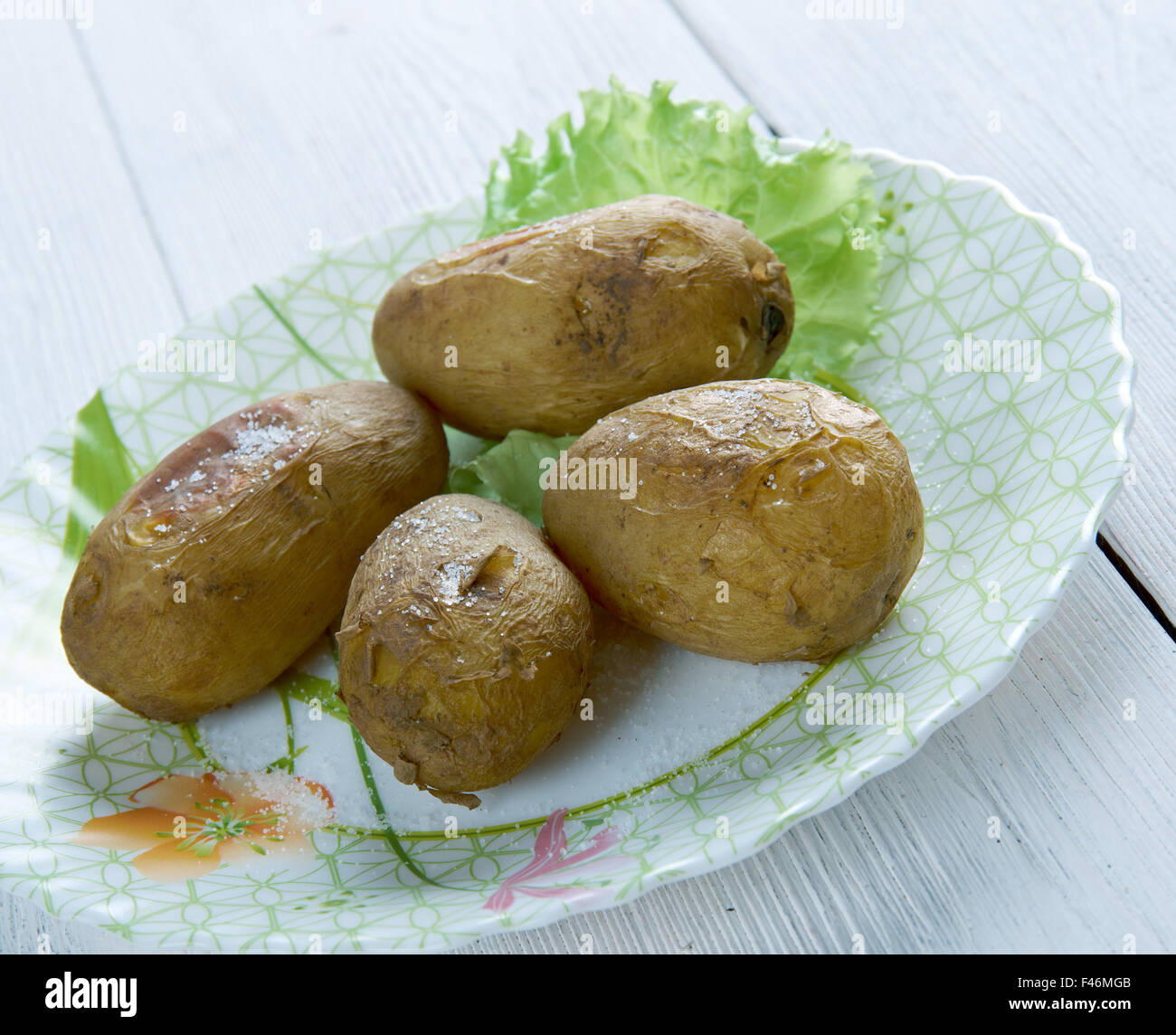 Canarian wrinkly potatoes. traditional baked potato dish eaten in the Canary Islands. Stock Photo