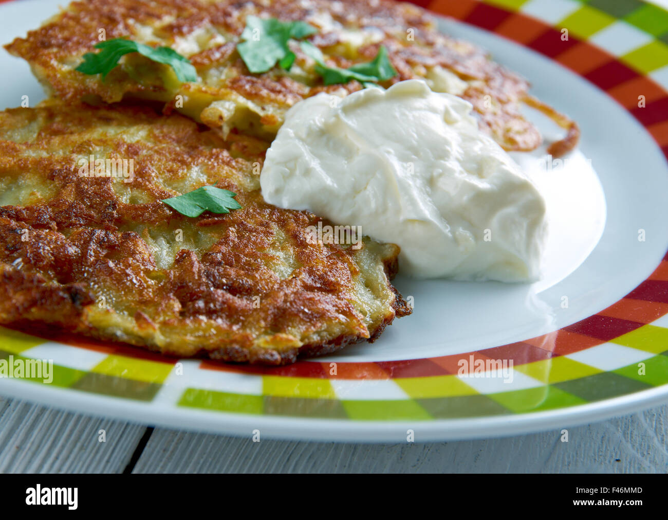 Potato pancake latkes raditionally eaten by Ashkenazi Jews during the