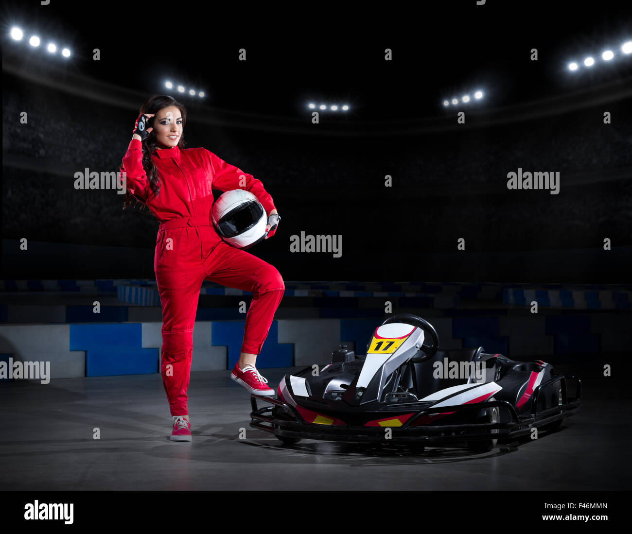 Young girl karting racer at stadium Stock Photo - Alamy