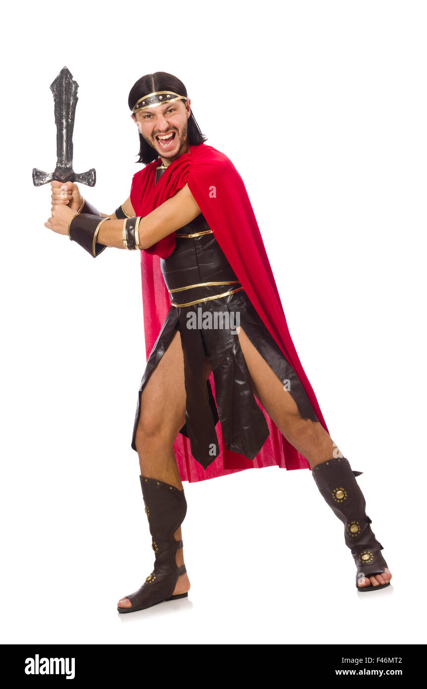 Gladiator holding sword isolated on white Stock Photo - Alamy