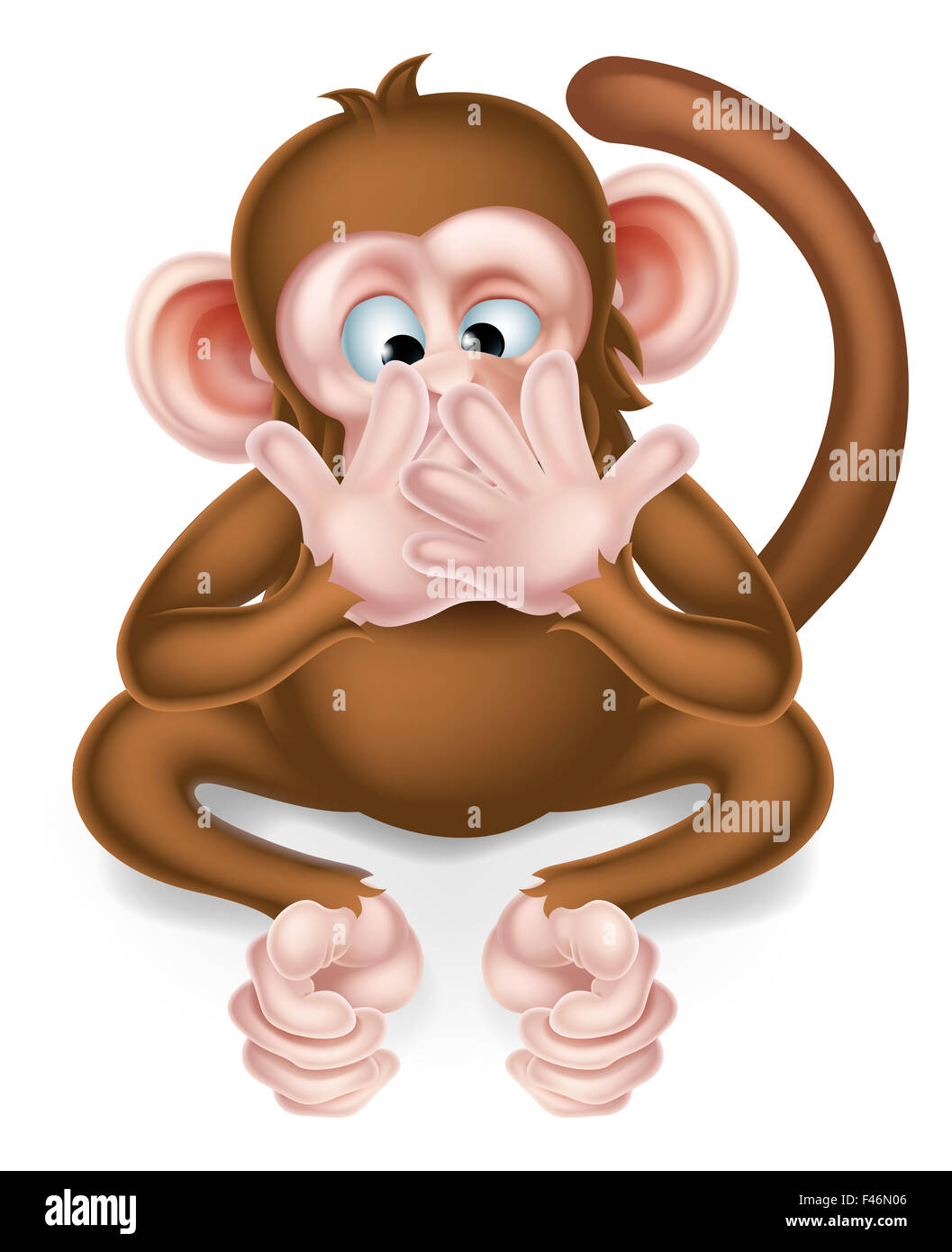 Speak no evil cartoon wise monkey covering his mouth Stock Photo