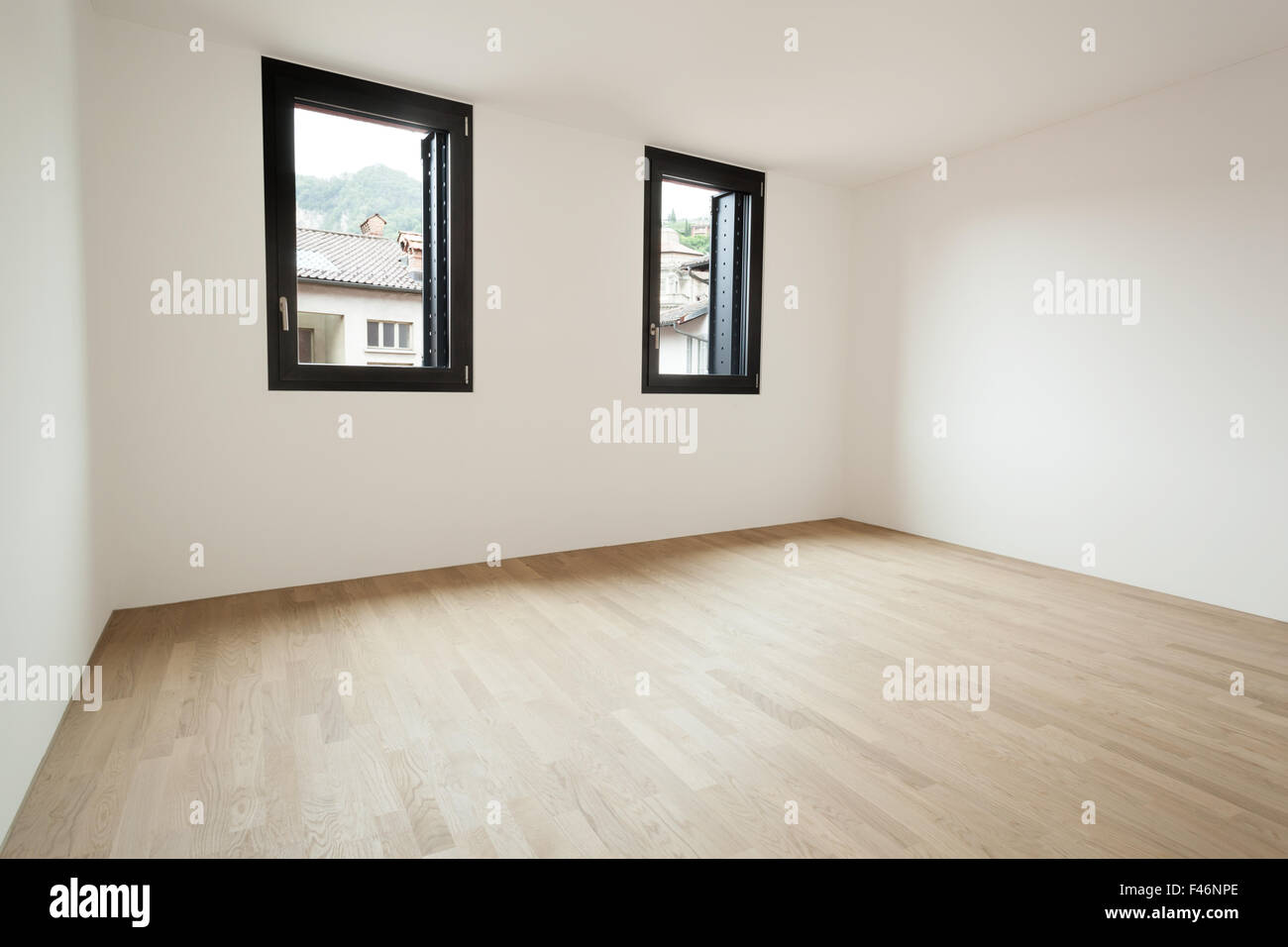 modern house interior, room with two windows Stock Photo