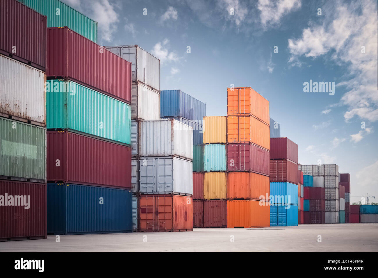 stacked cargo containers Stock Photo