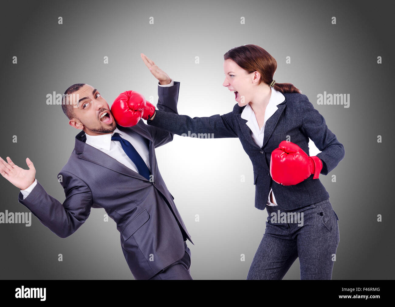 Office pair fighting isolated on white Stock Photo - Alamy