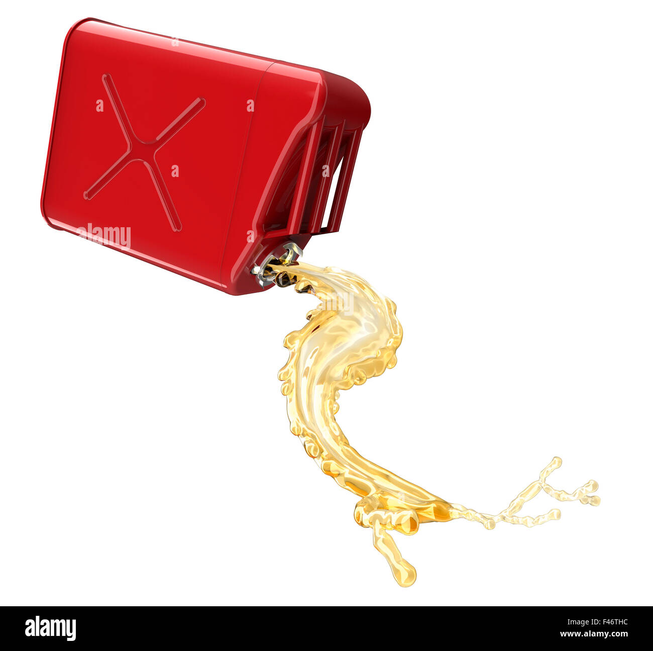 red jerry can with oil pouring and splasing out of it Stock Photo