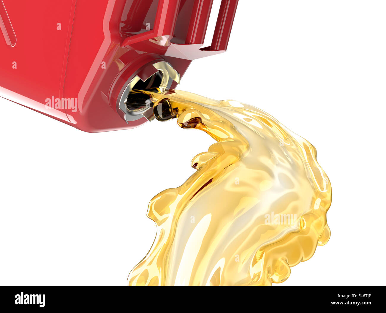 red jerry can with oil pouring and splasing out of it Stock Photo