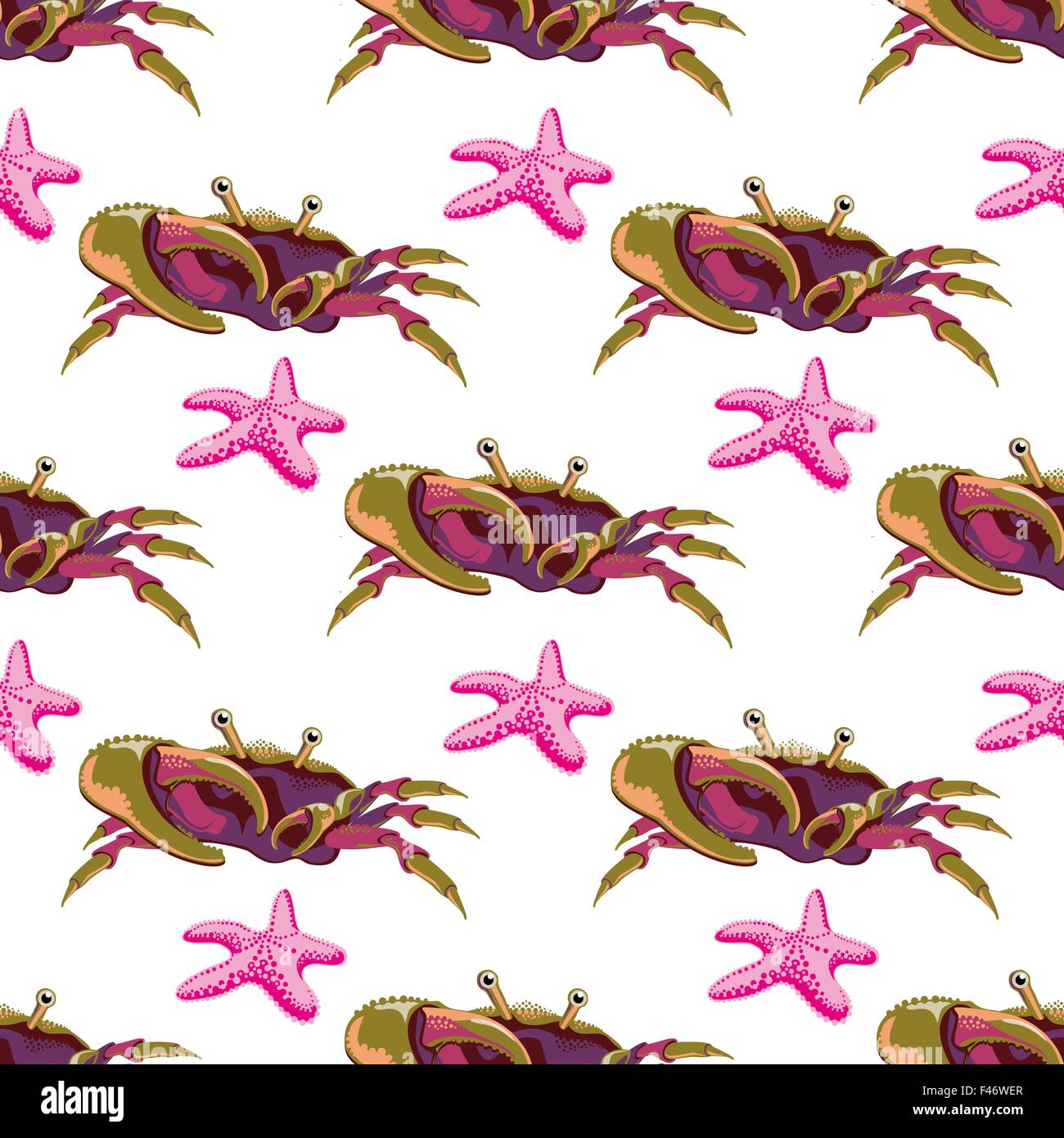 Seamless pattern with crabs and starfish. Vector illustration Stock ...