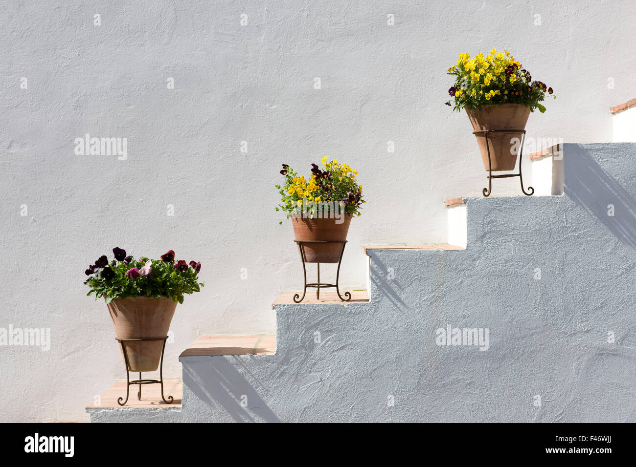 Stairs on a whitewashed house, Spain. Stock Photo