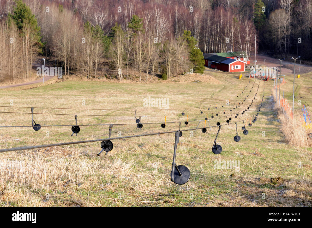 Skilift without snow, Sweden. Stock Photo