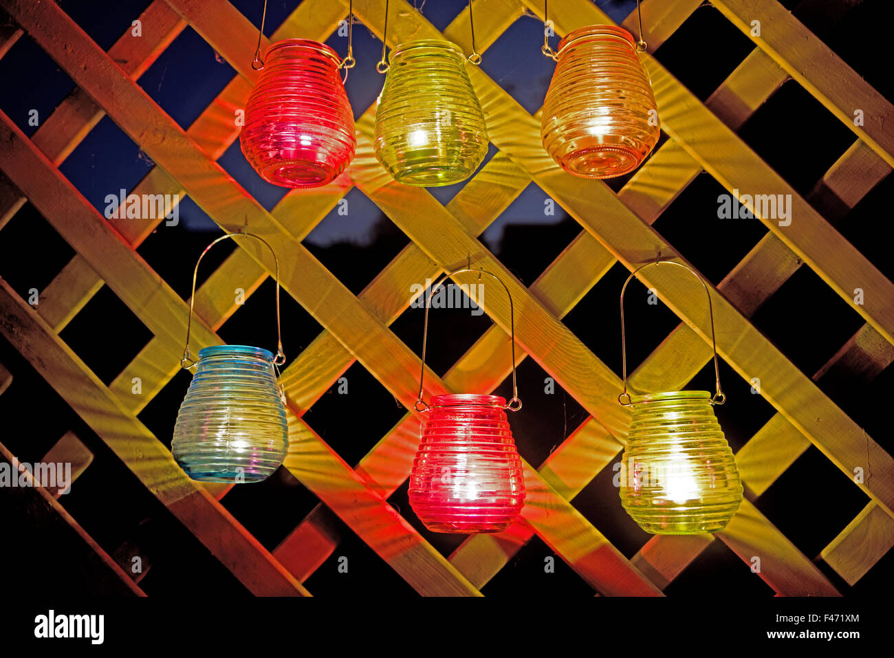 Hanging colorful tea lights Stock Photo Alamy