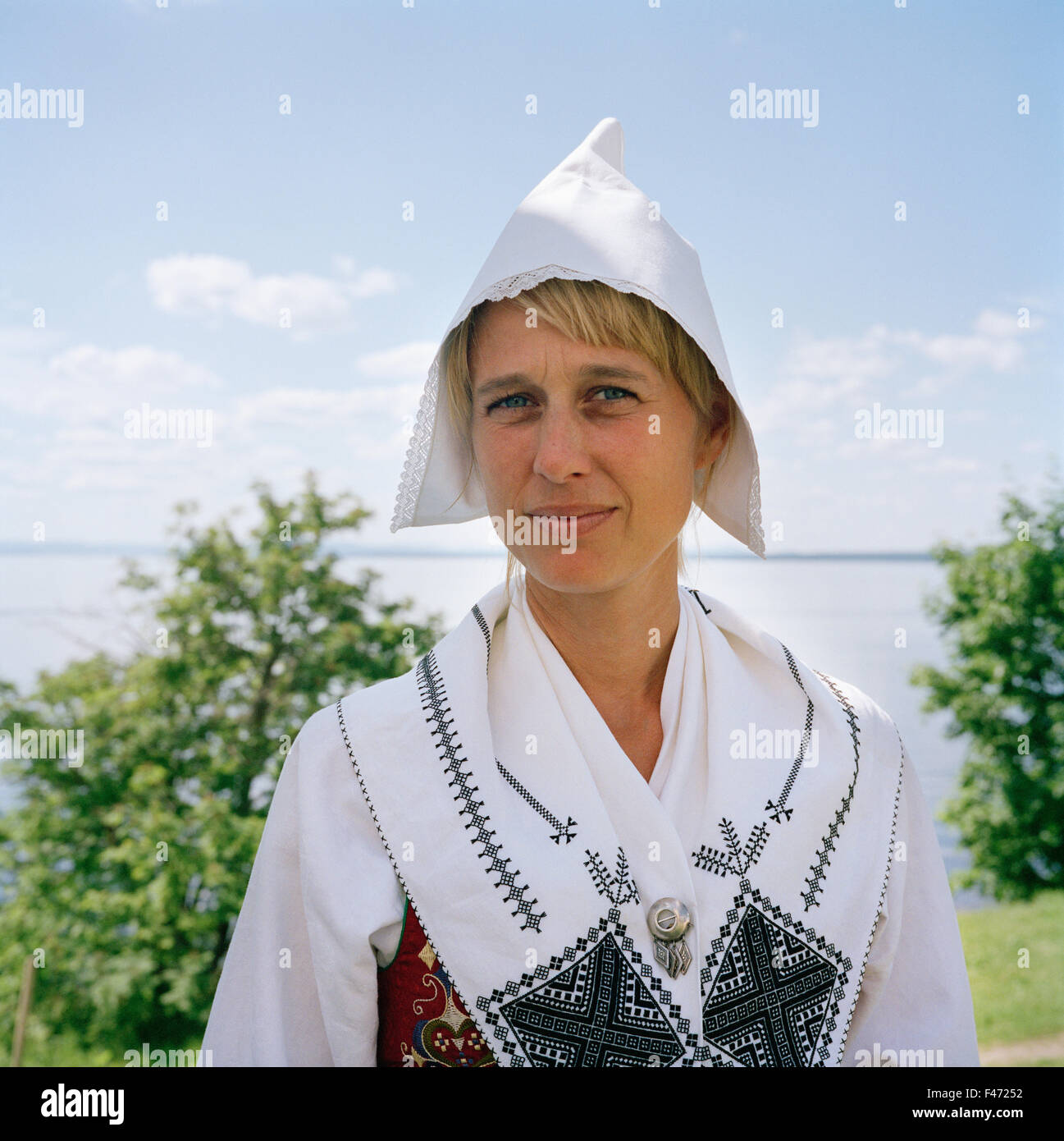 Dalecarlian woman wearing a folk costume, Leksand, Dalarna, Sweden. Stock Photo