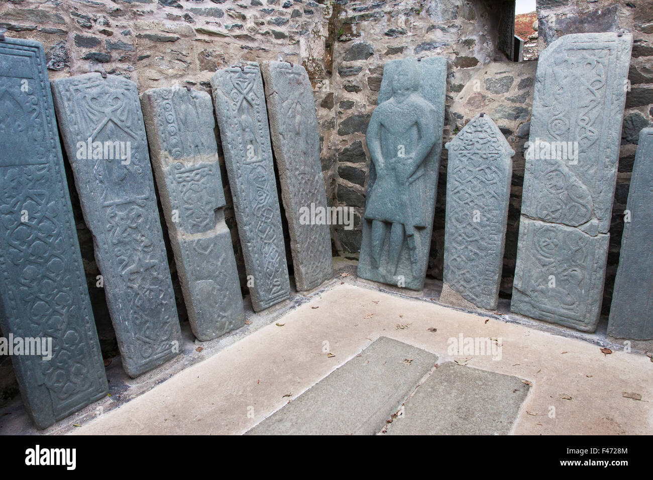 Kilmartin Stones, ancient gravestones, Kilmartin parish church, Kilmartin, Argyll and Bute, Scotland, United Kingdom Stock Photo