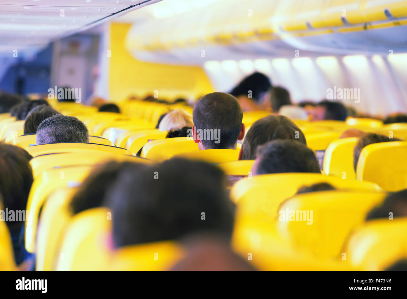 Aisle inside a plane Stock Photo