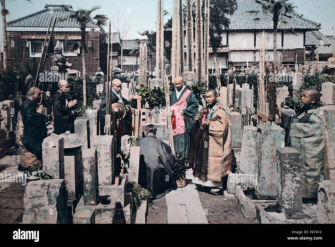 Japanese people at cemetery, Japan Stock Photo