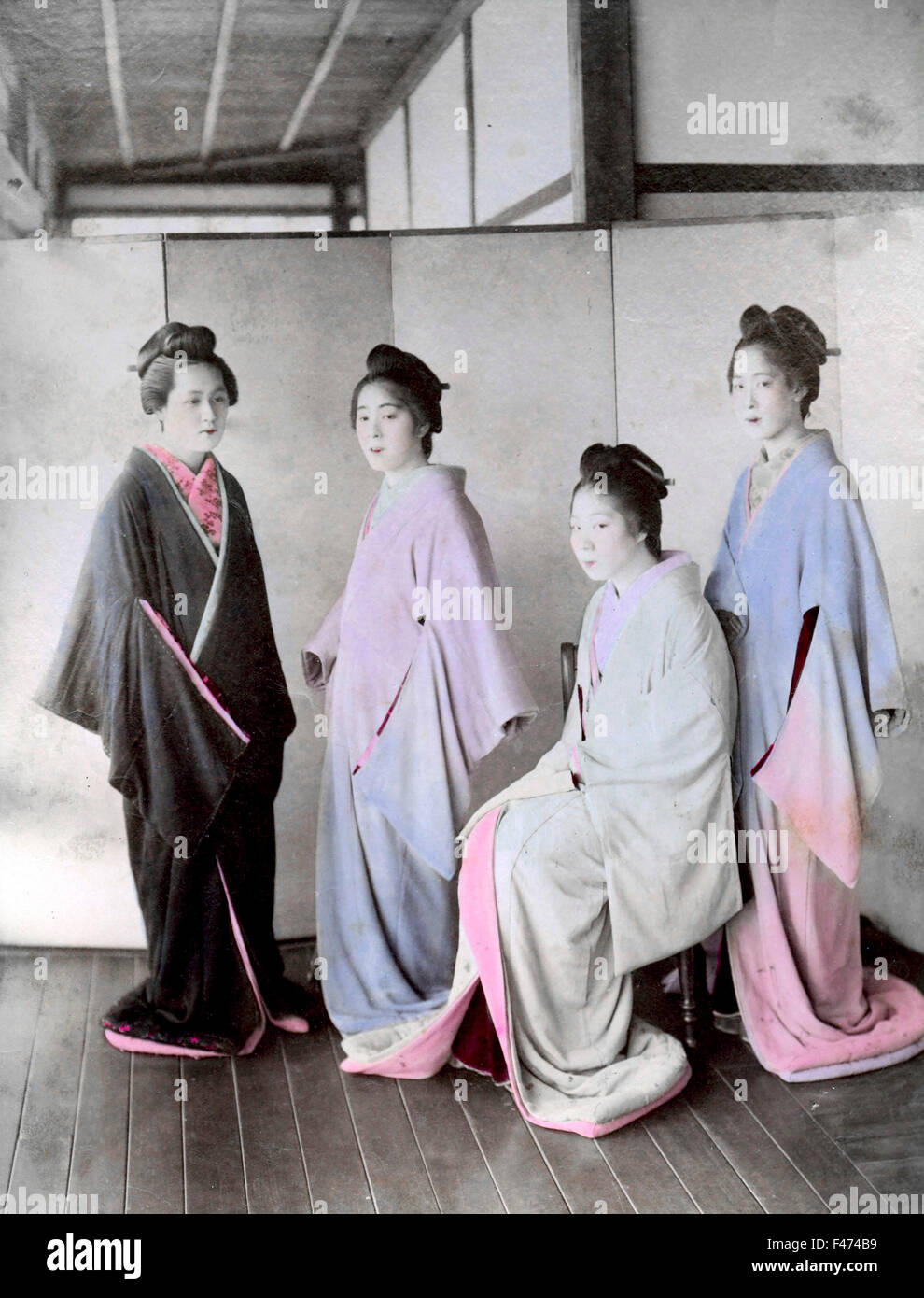 Four geishas, Yokohma, Japan Stock Photo
