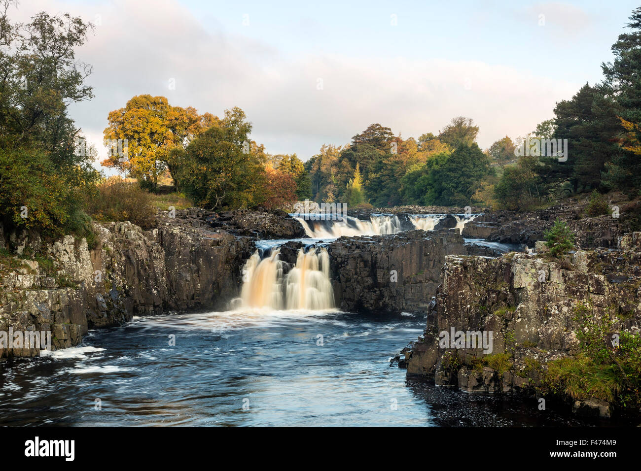 River Tees, Low Force, Bowlees, Upper Teesdale, County Durham.  Thursday 15th October 2015, UK Weather.  It was a cool and misty start to the day in County Durham.  The forecast however is for a mainly dry day with the possibility of the odd shower during the afternoon and evening. Credit:  David Forster/Alamy Live News Stock Photo