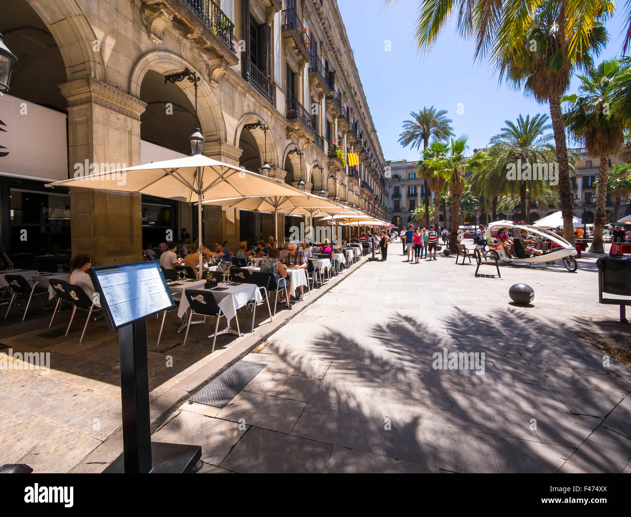 Restaurant, Placa Reial, Gothic Quarter, Barcelona, ​​Catalonia, Spain Stock Photo