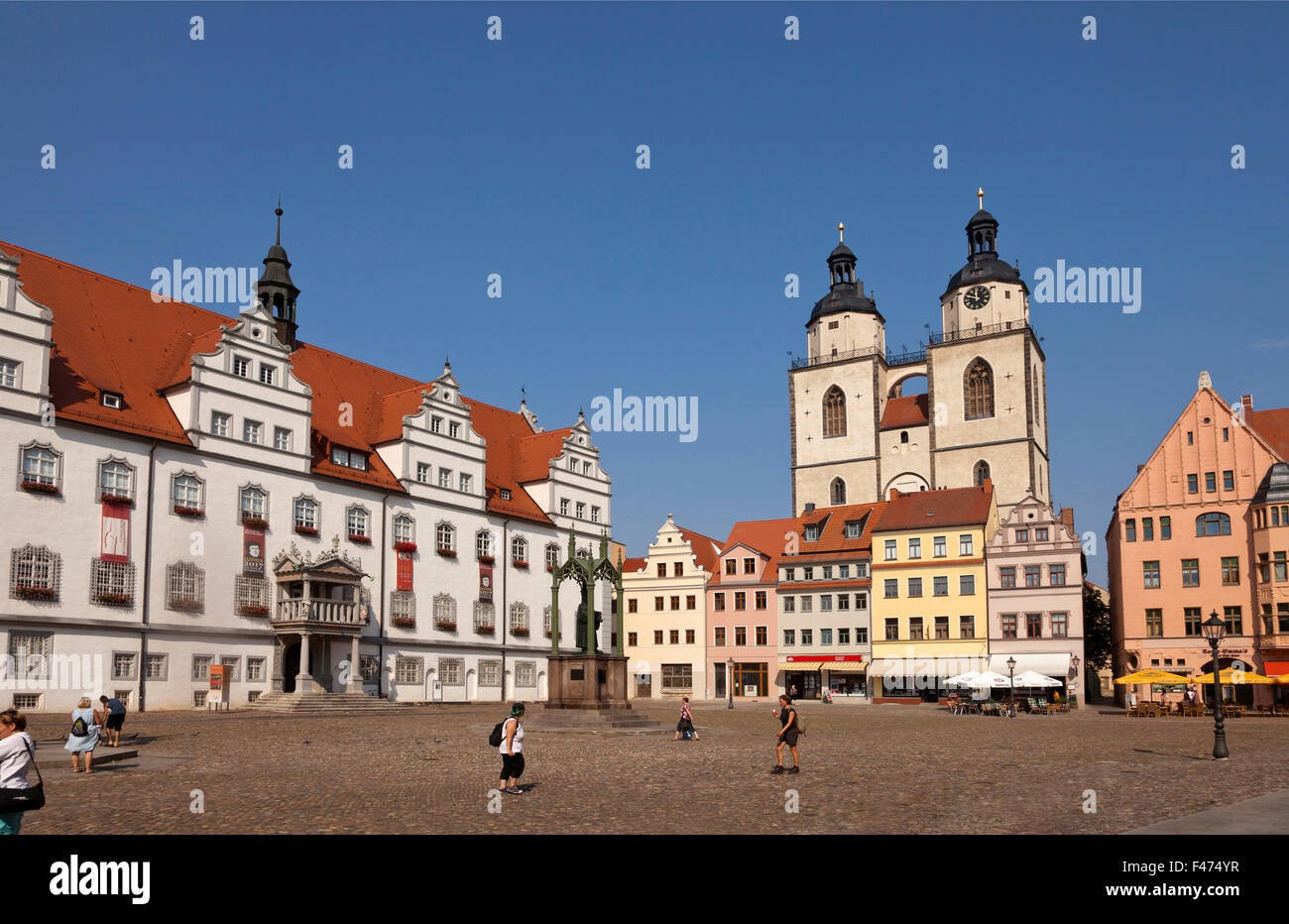 Market square with city hall and St. Mary's Church, Wittenberg, Saxony