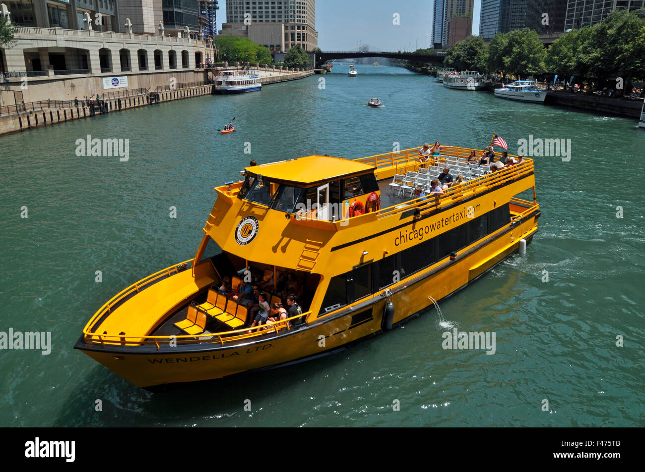 Chicago watertaxi on Chicago River, Chicago, Illinois, United States of ...