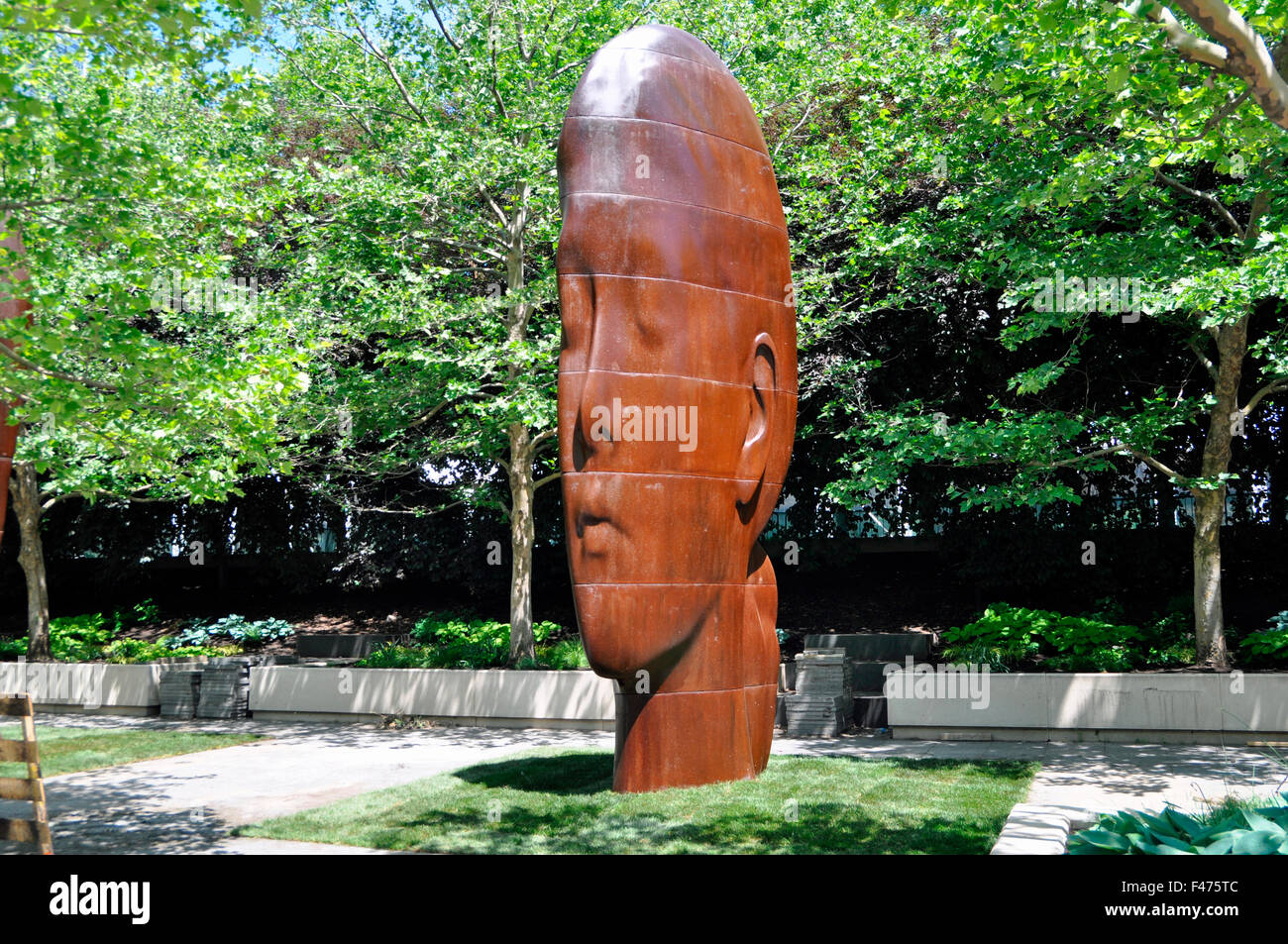'Laura' sculpture by Jaume Plensa, Millennium Park, Chicago, Illinois, USA Stock Photo
