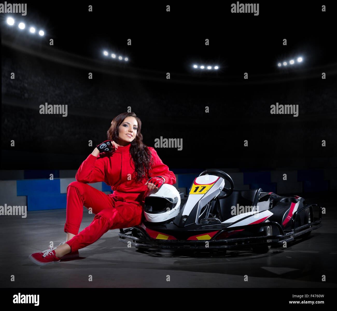 Young girl karting racer at stadium Stock Photo - Alamy