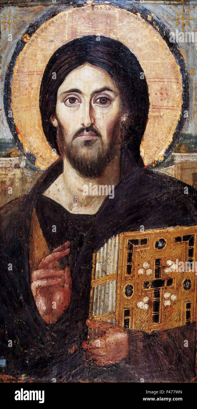 5777. The oldest known icon of Christ, 6-7th. C, St. Catharine’s Monastery in Sinai. Painting on panel Stock Photo