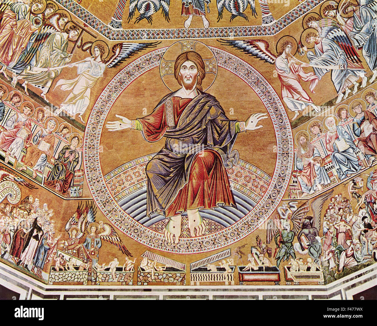 5782. Scene from the mosaic ceiling of the baptistery of San Giovanni, Florence. Jesus and the Last Judgement. C. 12th. C. Stock Photo